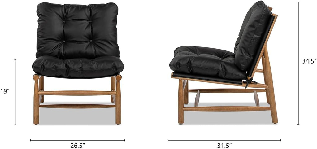 Jennifer Taylor Home Oxford 26.5' Leather Mid-Century Modern Accent Chair, Noir Black Leather