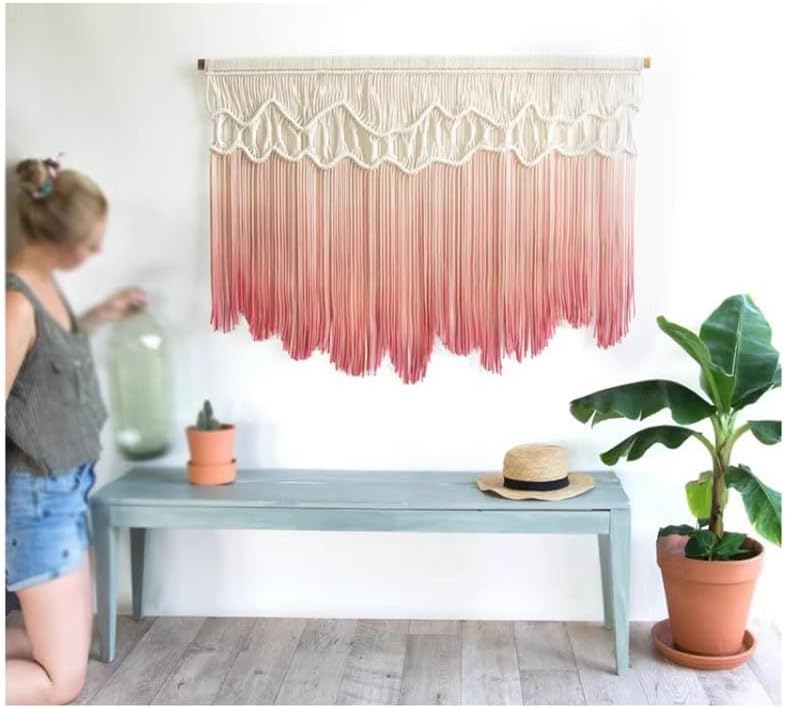 LXHELIVERY Wall Hanging Large Chic Woven Tapestry Tapestry Hand Weaves Wall Decoration for Art Cotton Rope Wall Decor for Bedroom Living Room Apartment Backdrop (Color : Pink, Size : 80x60x80cm)