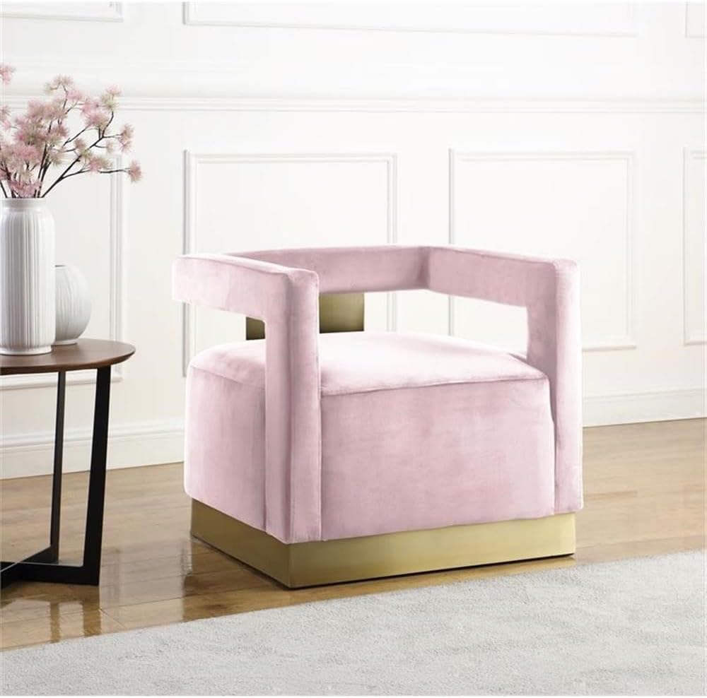 Meridian Furniture 597Pink Armani Collection Modern | Contemporary Velvet Upholstered Accent Chair with Sturdy Steel Base and Back in Gold Finish, 31.5' W x 28' D x 28' H, Pink