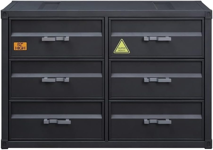 Acme Cargo Container Style Rectangular 6-Drawer Dresser in Gunmetal Metal