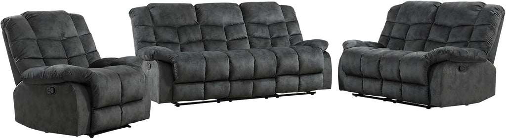 EBELLO Reclining Living Room Set, One Seat Manual Recliner, Loveseat Recliner Sofa and 3PC Bonded Manual Sofa Couch, Grey Green