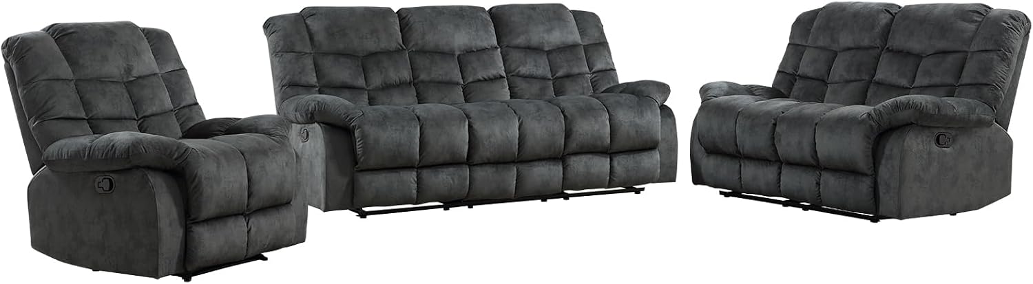 EBELLO Reclining Living Room Set, One Seat Manual Recliner, Loveseat Recliner Sofa and 3PC Bonded Manual Sofa Couch, Grey Green