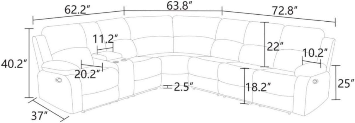 Reclining Sectional Sofa Set, L Shaped Recliner Couch with Cup Holder and Storage Console for Home Theater & Living Room, Camel