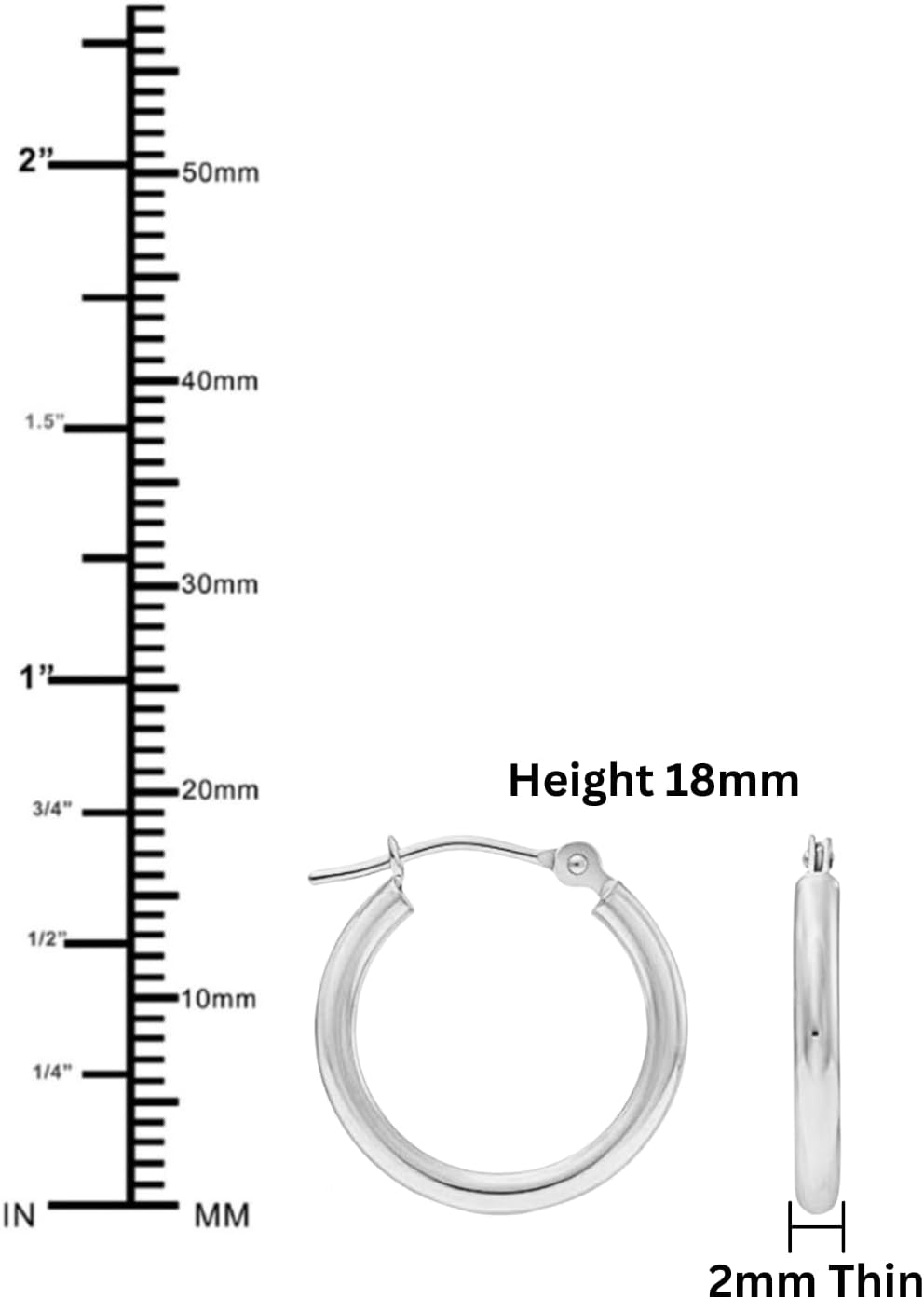 Classic 10K White Gold Hoop Earrings - Shiny Polished Plain Round Gold Hoops for Women and Men