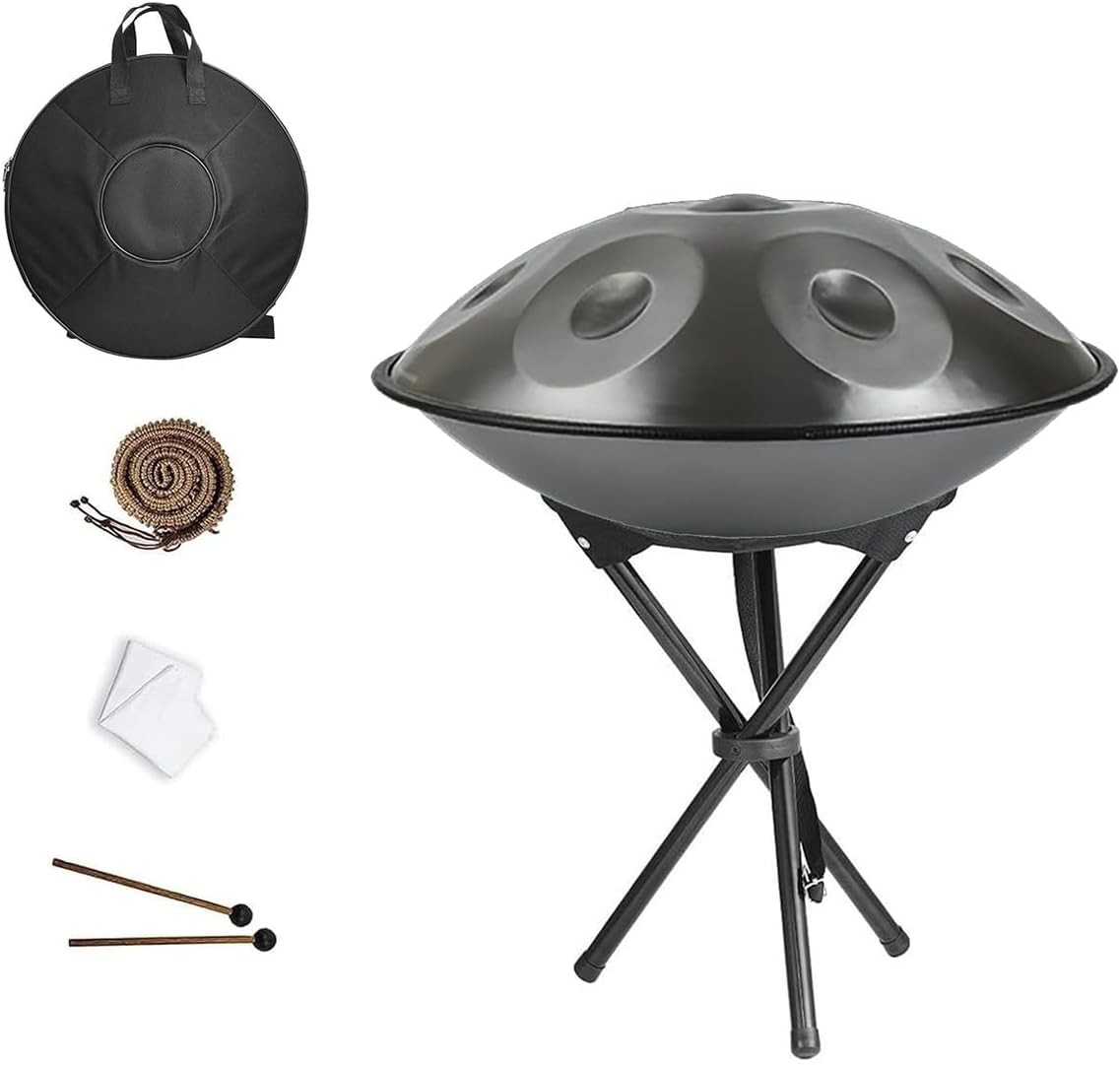 Hand Pan Drum 440hz/432hz Adults Handpan Drum Instrument in D Minor 9/10/12 Notes Steel Handpan with Soft Hand Pan Bag Mallets Bracket 22 Inches(Deep purple,432HZ/10Note)