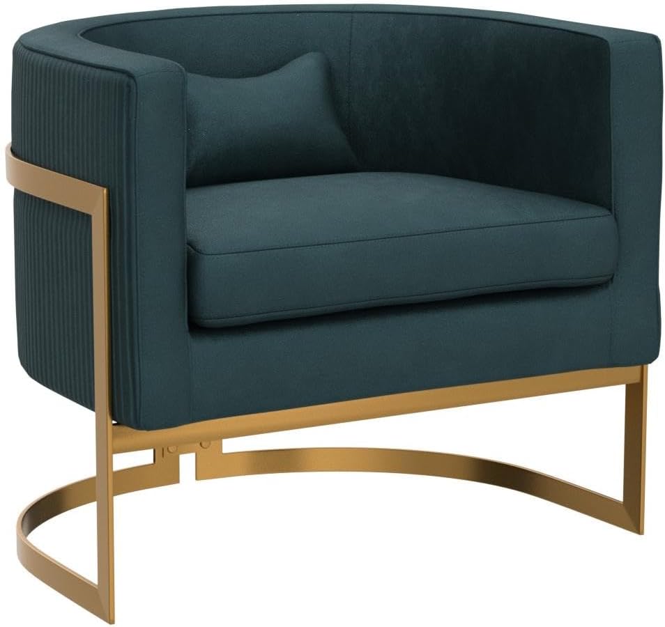 Velvet Accent Chair, Modern Upholstered Arm Chair for Living Room Bedroom Sofa Side Chair Velvet Barrel Chair with Gold Legs Lake Blue