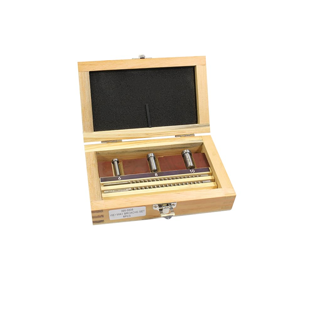 Keyway Broach Sets 6Pcs HSS Metric Industrial Tools for Lathe Keyway Size A - 2mm, A - 3mm and Collared Bushings 6A, 8A, 10A High Precision Cutting