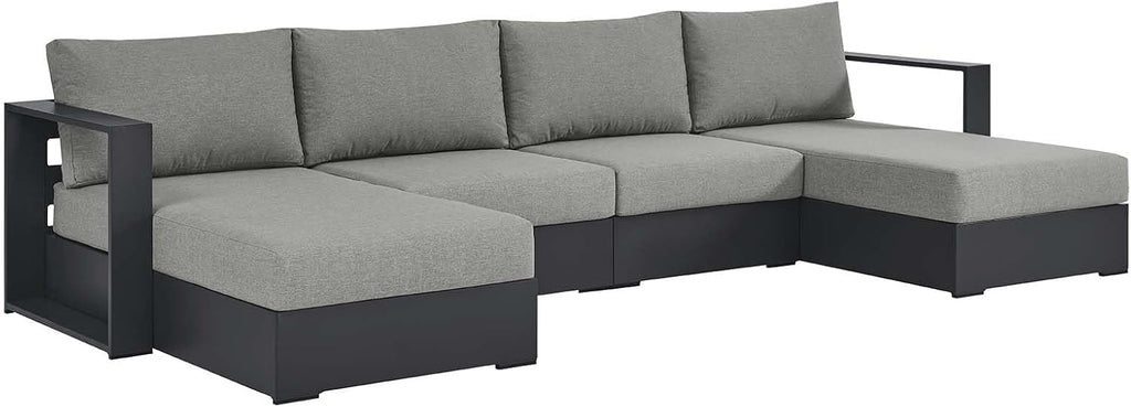 Modway Tahoe Aluminum 4-Piece Outdoor Patio Furniture Gray, Modular Sectional Sofa Set with Chaise Lounges, Weather-Resistant Cushion, Ideal for Deck, Backyard, Poolside
