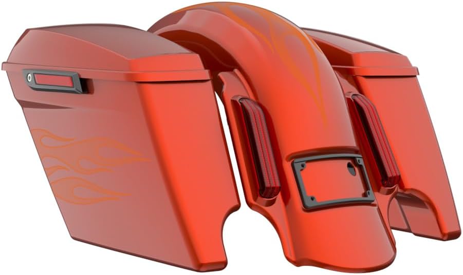 Advanblack Color Matched Stretched Bags, Lids Black Latch Hardware for '23-'24 Harley Touring CVO & 2024 Street Glide, Road Glide (Whiskey Firestorm)