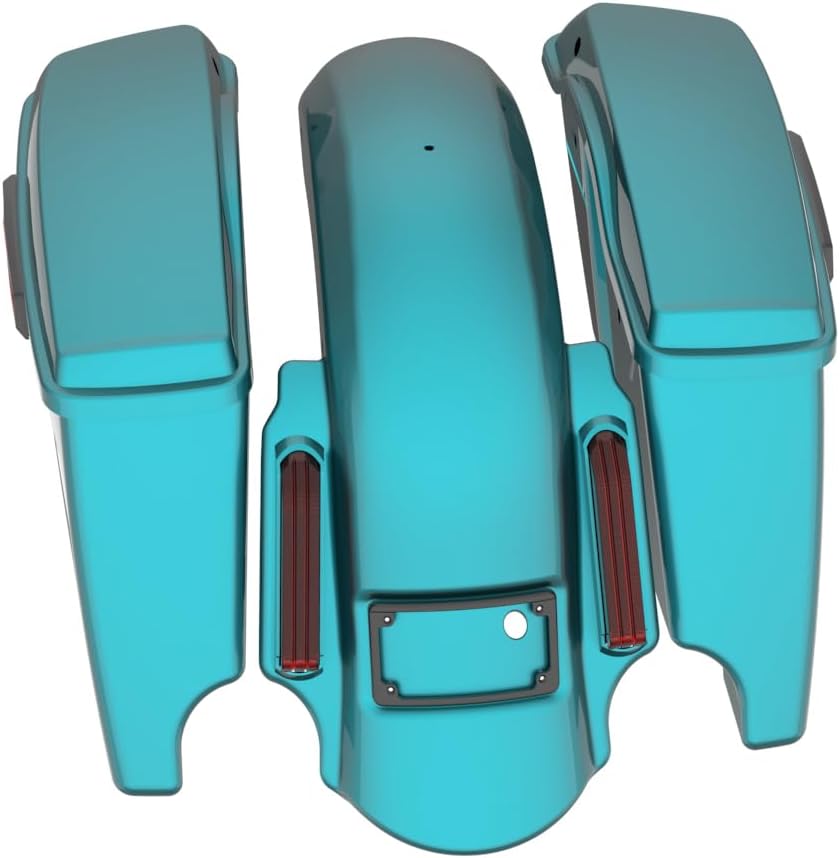 Advanblack Color Matched Stretched Bags, Lids Black Latch Hardware for '23-'24 Harley Touring CVO & 2024 Street Glide, Road Glide (Teal Thunder & Vivid Black)