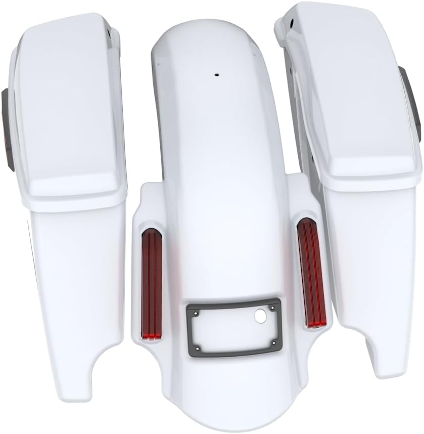 Advanblack Color Matched Stretched Bags, Lids Black Latch Hardware for '23-'24 Harley Touring CVO & 2024 Street Glide, Road Glide (White Onyx Pearl)