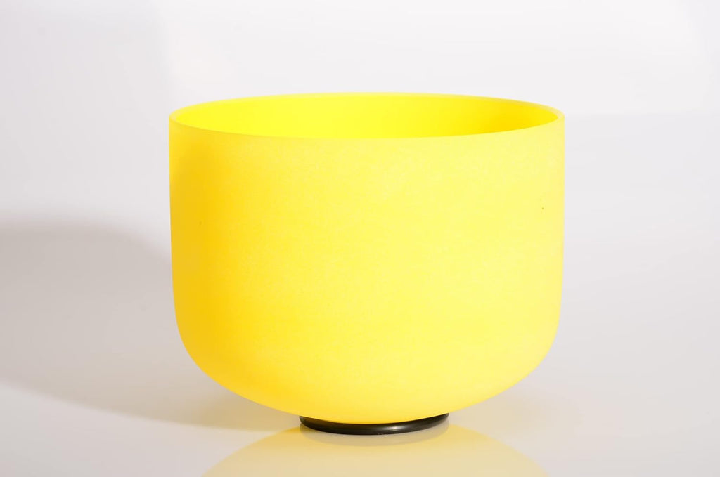 TOPFUND 528 Hz Yellow Solfeggio Crystal Singing Bowl 8 inch with Heavy Duty Carrying Case and Suede Mallet