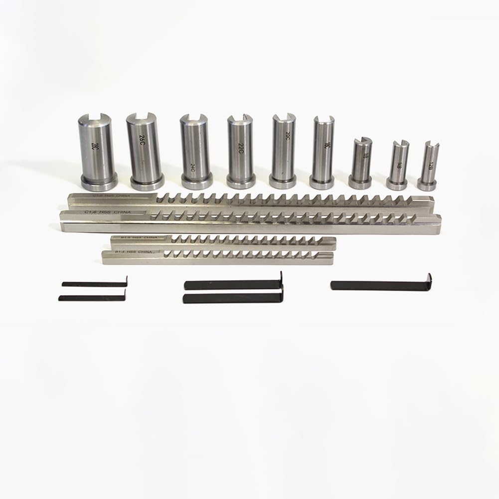 Keyway Broach Sets 18Pcs HSS Metric Industrial Tools for Lathe B-4mm, B-5mm, C-6mm, C-8mm Keyway Size High Precision Cutting