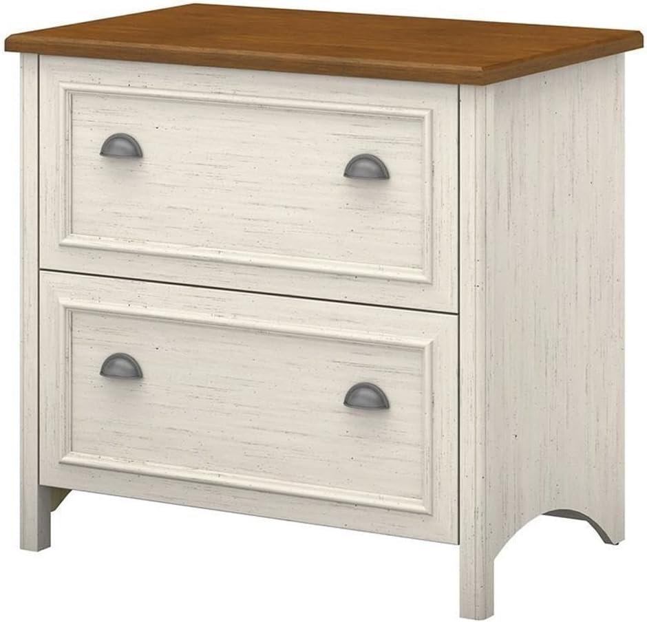 Bush Furniture Fairview 2 Drawer Lateral File Cabinet in Antique White/Tea Maple, Home Office Storage for Letter, Legal, and A4-Size Documents