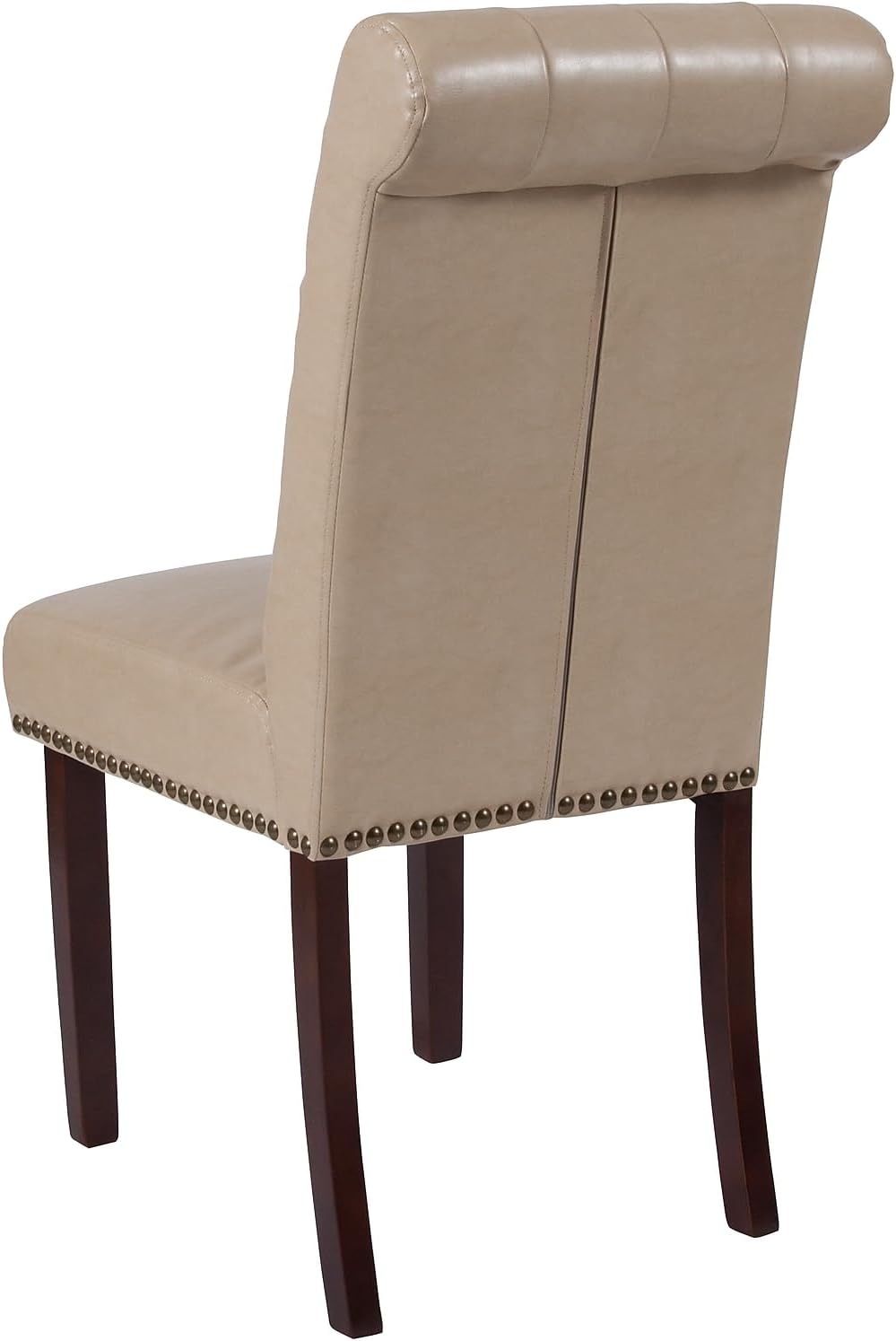 Flash Furniture HERCULES Series Beige LeatherSoft Parsons Chair with Rolled Back, Accent Nail Trim and Walnut Finish