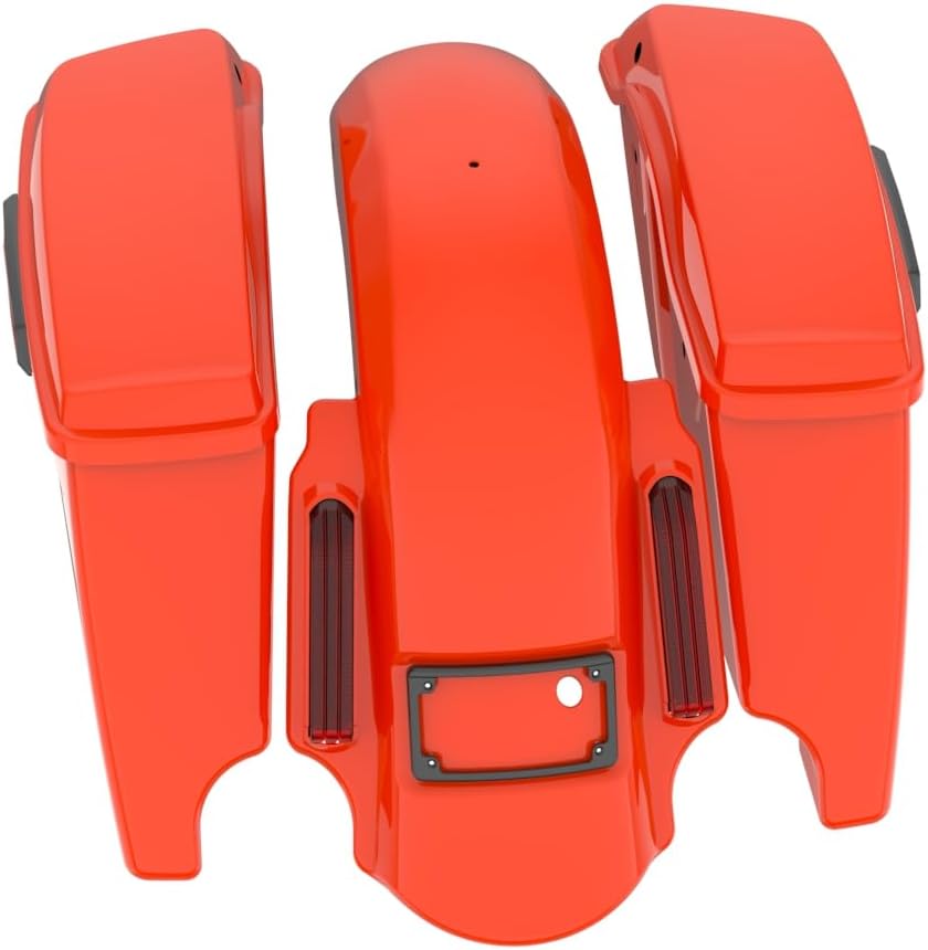 Advanblack Color Matched Stretched Bags, Lids Black Latch Hardware for '23-'24 Harley Touring CVO & 2024 Street Glide, Road Glide (Blood Orange)