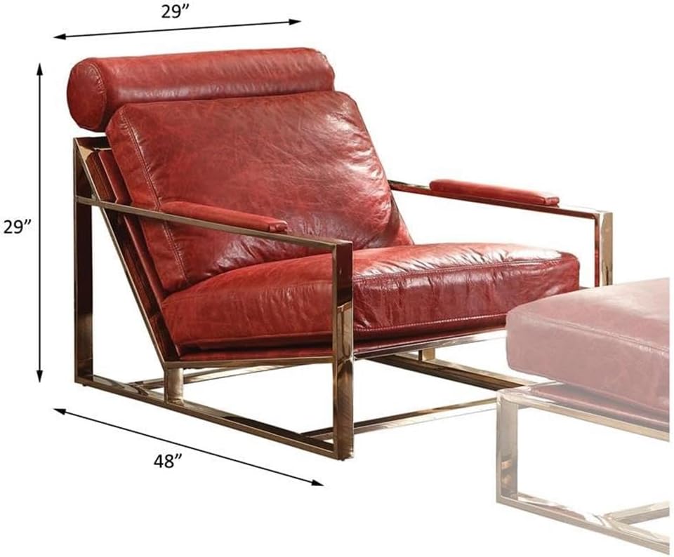 Acme Quinto Accent Chair in Antique Red Top Grain Leather and Stainless Steel