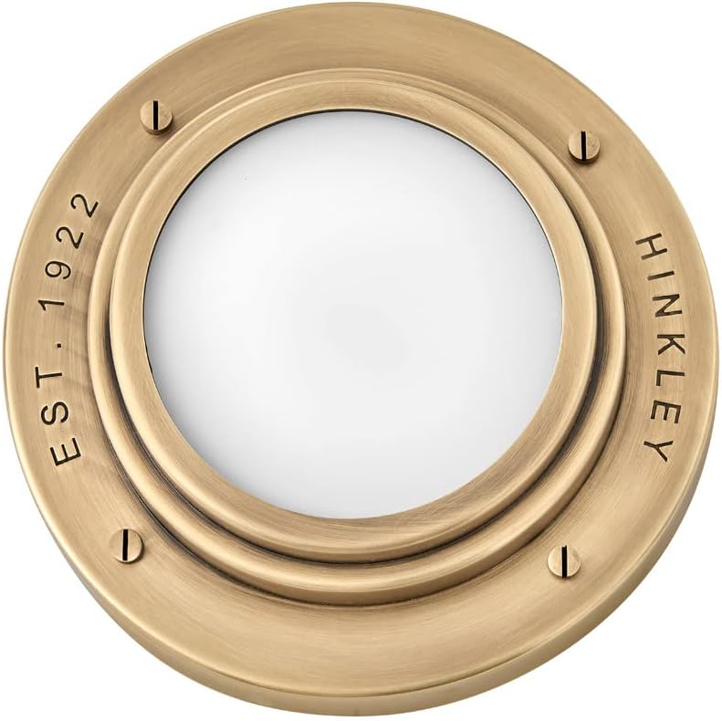 Hinkley Porte Extra Small Flush Mount Ceiling Light or Wall Sconce, Etched Opal Glass Shade, Dual-Mount Design, Integrated LED, ADA Compliant, Heritage Brass Finish
