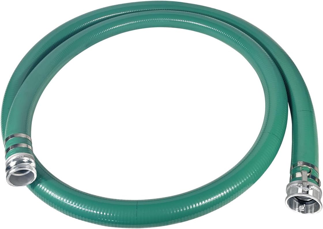 Gloxco Heavy Duty Green PVC Suction Hose Assembly for Water Transfer, 3' Inside Diameter, Installed Male x Female Cam and Groove Fittings, 20 ft Length