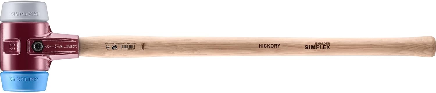 Halder Simplex Sledgehammer 80mm – Dual Faces, TPE-Soft & TPE-Mid Inserts, Cast Iron Housing with Protection Sleeve, Hickory Handle, Stone, Masonry & Assembly – 3013.081
