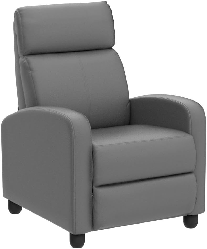 Yaheetech Recliner Chair Set of 2, PU Leather Upholstered Reclining Sofa Chair with Pocket Springs for Living Room, Home Theater Seating Grey