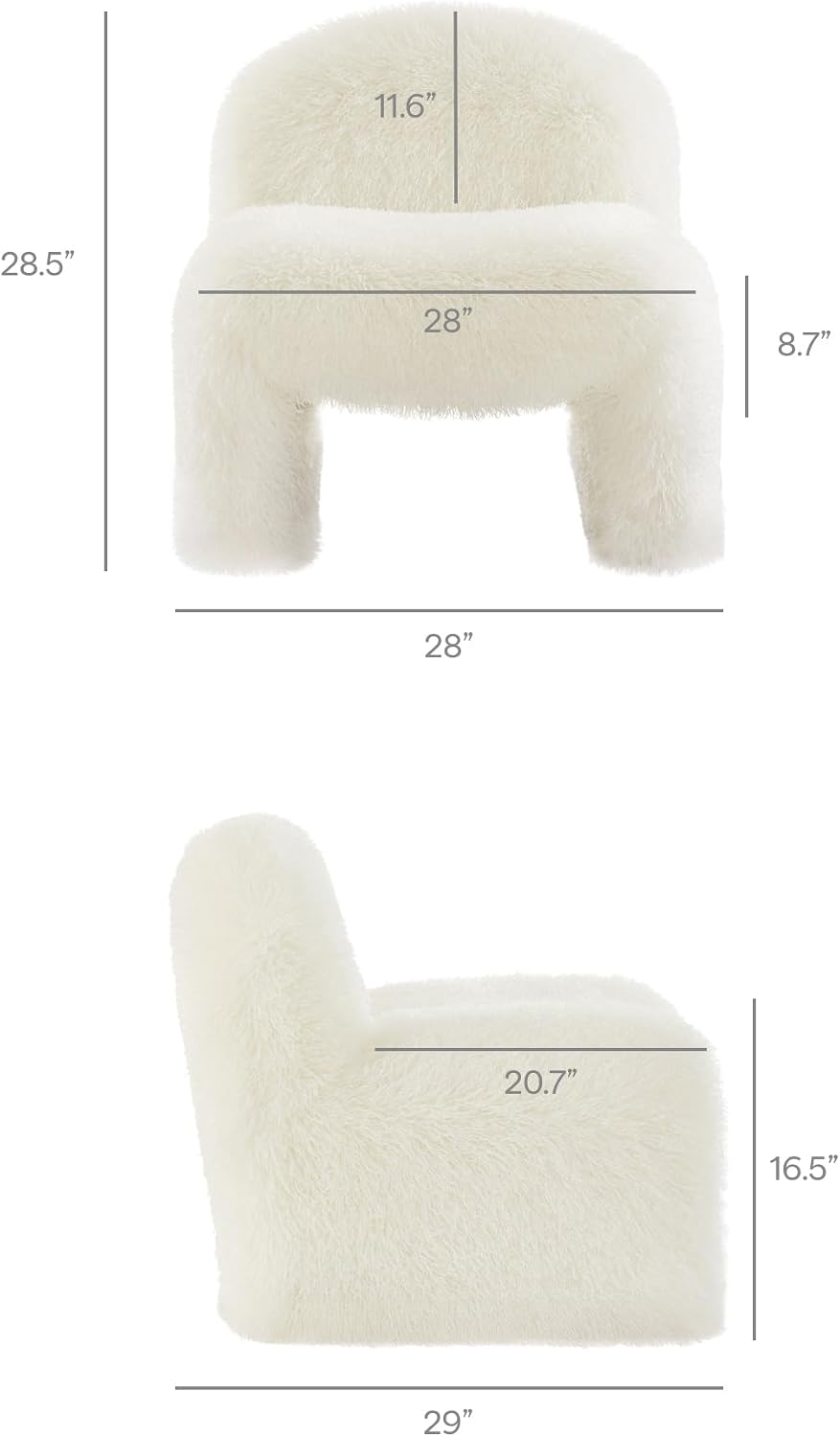 Modway Mina Faux Fur Accent Chair in White -,Furry Slipper Lounge Chair for Bedroom Or Living Room