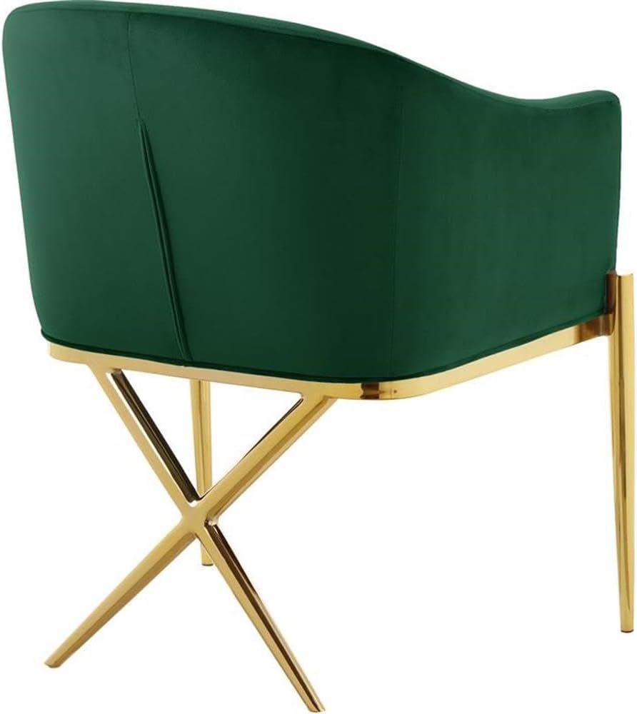 Meridian Furniture Xavier Collection Modern | Contemporary Velvet Upholstered Dining Chair with Sturdy Steel X Shaped Legs, 25.5' W x 24.5' D x 31.5' H, Green