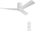 WINGBO 52' Ceiling Fan no Light - Gloss White DC Flush Mount Ceiling Fan, 3 ABS Plastic Curved Blades, 6 Speed Reversible DC Motor, Hugger Ceiling Fans No Light for Kitchen, Bedroom, Living Room