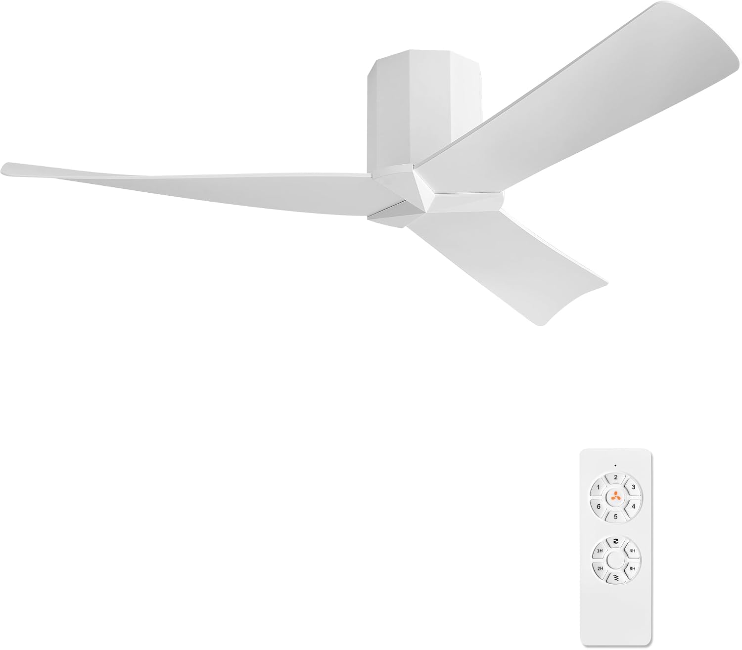 WINGBO 52' Ceiling Fan no Light - Gloss White DC Flush Mount Ceiling Fan, 3 ABS Plastic Curved Blades, 6 Speed Reversible DC Motor, Hugger Ceiling Fans No Light for Kitchen, Bedroom, Living Room