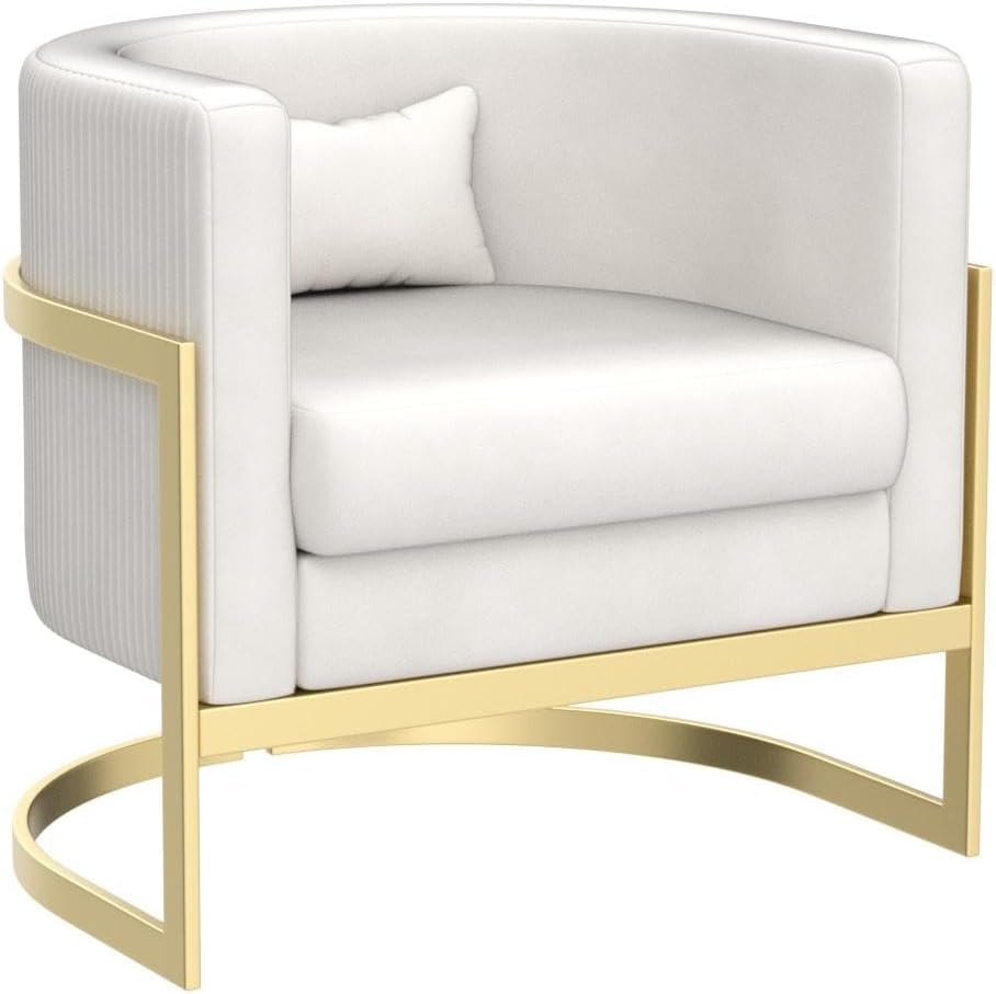 Velvet Accent Chair Modern Barrel Chair with Gold Legs Upholstered Armchair for Bedroom Living Room Sofa Chair Club Side Chairs Ivory