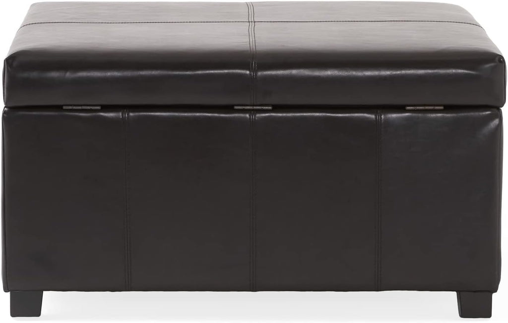 Christopher Knight Home Living Berkeley Brown Leather Square Storage Ottoman, Espresso