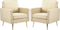 VINGLI PU Leather Accent Chairs Set of 2, Mid-Century Modern Living Room Chairs with Removable Cushions, Gold Legs, Upholstered Sofa Armchair for Bedroom, Office, Apartment, Play Room