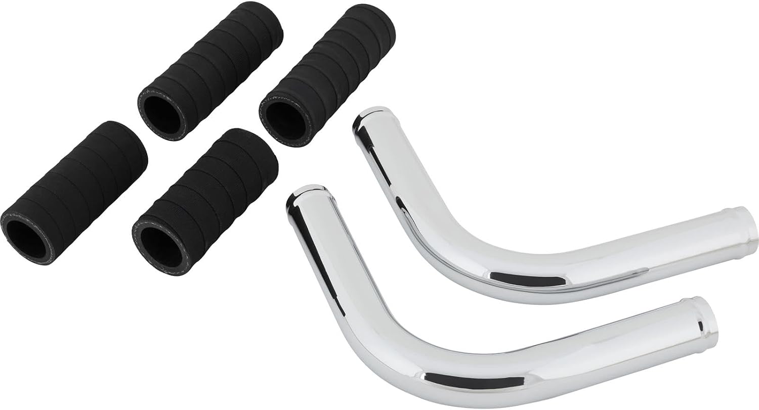 Speedway Motors 1949–1953 Flathead Radiator Hose Dress-Up Kit with Chrome or Stainless Tubes, Upper Coolant Hoses, Rubber Connectors, and Hose Clamps