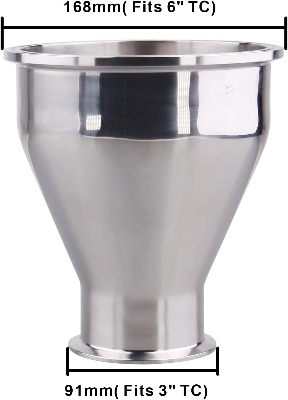 DERNORD Sanitary Fitting Reducer Fitting SUS304 Tri Clamp Ferrule Style 6' Tube OD to 3' Tube OD