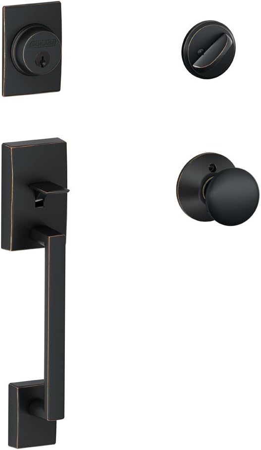 SCHLAGE F60 CEN 716 Century Single Cylinder Handleset and Plymouth Knob, Aged Bronze