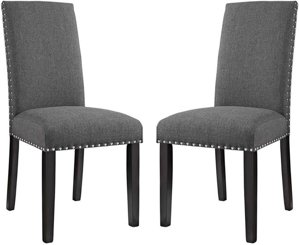 Modway Parcel Modern Upholstered Fabric Two Dining Chairs with Nailhead Trim in Gray