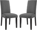Modway Parcel Modern Upholstered Fabric Two Dining Chairs with Nailhead Trim in Gray