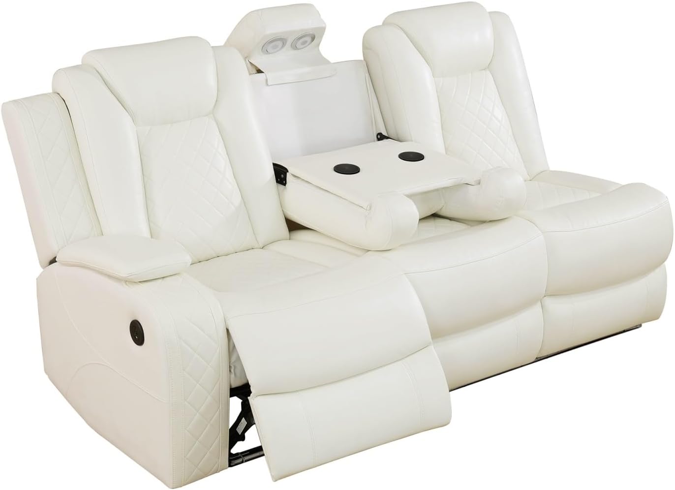 Reclining Sectional, Power Sectional Couch, Leather Sofa Set for Living Room, Comfy Home Theater Seating with USB 2.0 Charging Ports, LED Light Strips, Fold-Down Table & Cupholders (White, 3-Piece)