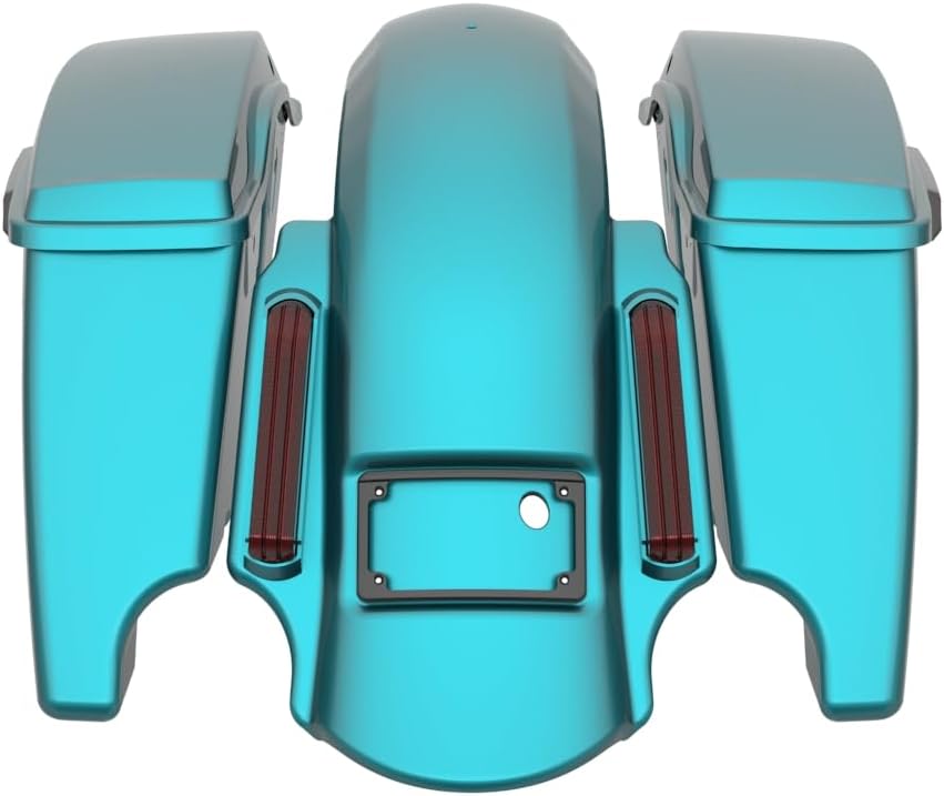 Advanblack Color Matched Stretched Bags, Lids Black Latch Hardware for '23-'24 Harley Touring CVO & 2024 Street Glide, Road Glide (Teal Thunder & Vivid Black)