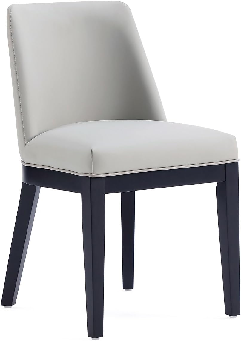 Manhattan Comfort Gansevoort Modern Faux Leather Dining Chair with Solid Beech Wood Frame, Upholstered Accent Furniture for Kitchen Table or Office, Set of 4, Stone Grey