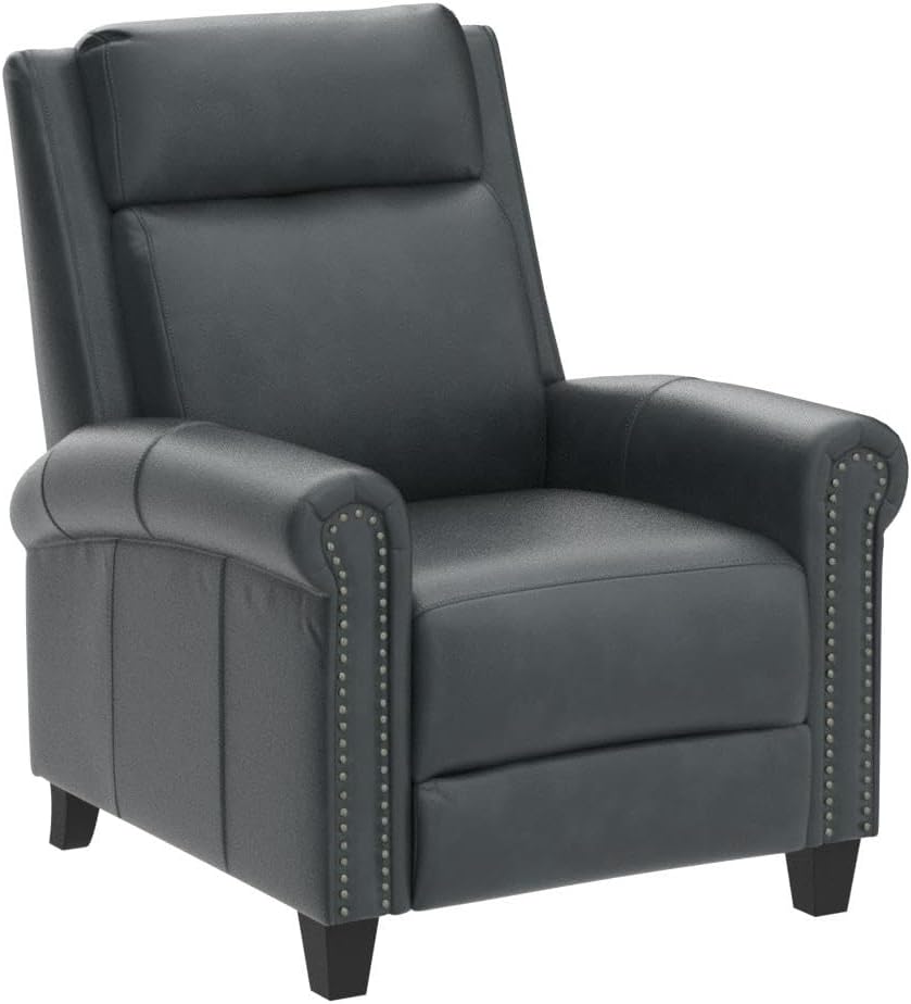 CANMOV Leather Recliner Chair, Classic and Traditional Push Back Recliner Chair with Comfortable Arms and Back for Living Room Bedroom Adjustable Single Sofa, Navy Blue