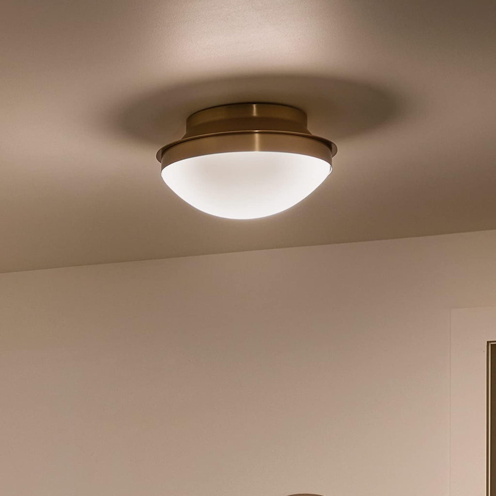 Kichler Bretta 2 Light Flush Mount Ceiling Light in Brushed Natural Brass with Satin Etched Glass, (7.25' H x 13.5' Dia), 52544BNB