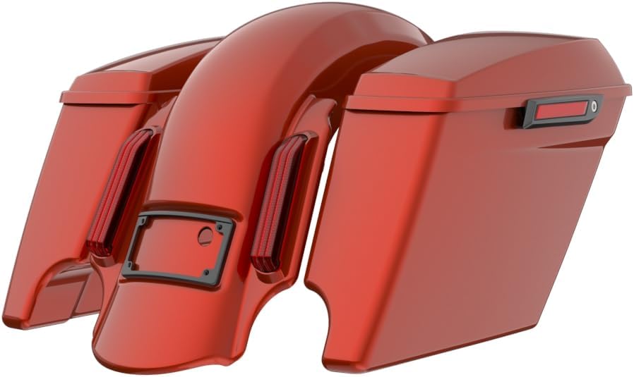 Advanblack Color Matched Stretched Bags, Lids Black Latch Hardware for '23-'24 Harley Touring CVO & 2024 Street Glide, Road Glide (Red Rock)