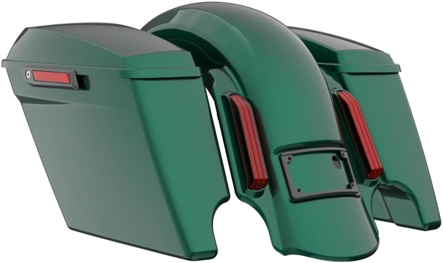 Advanblack Color Matched Stretched Bags, Lids Black Latch Hardware for '23-'24 Harley Touring CVO & 2024 Street Glide, Road Glide (Alpine Green)