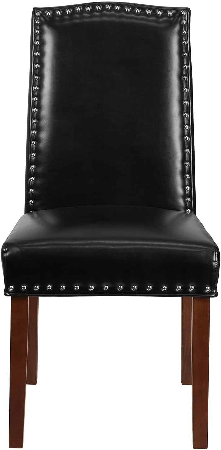 Flash Furniture HERCULES Hampton Hill Series Black LeatherSoft Parsons Chair with Silver Accent Nail Trim