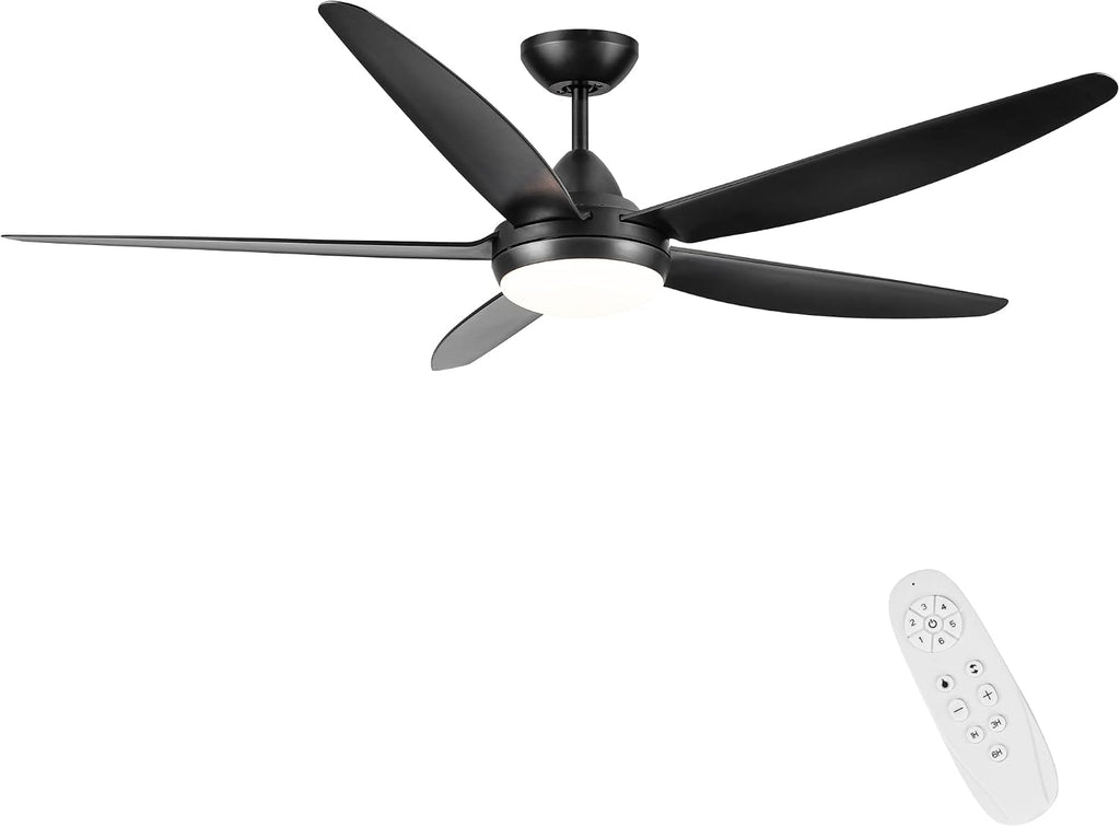 LED Black Ceiling Fan with Light And Remote,56 Inch, Black ABS Blade,For Indoor Outdoor Modern Flush Mount Ceiling Fan