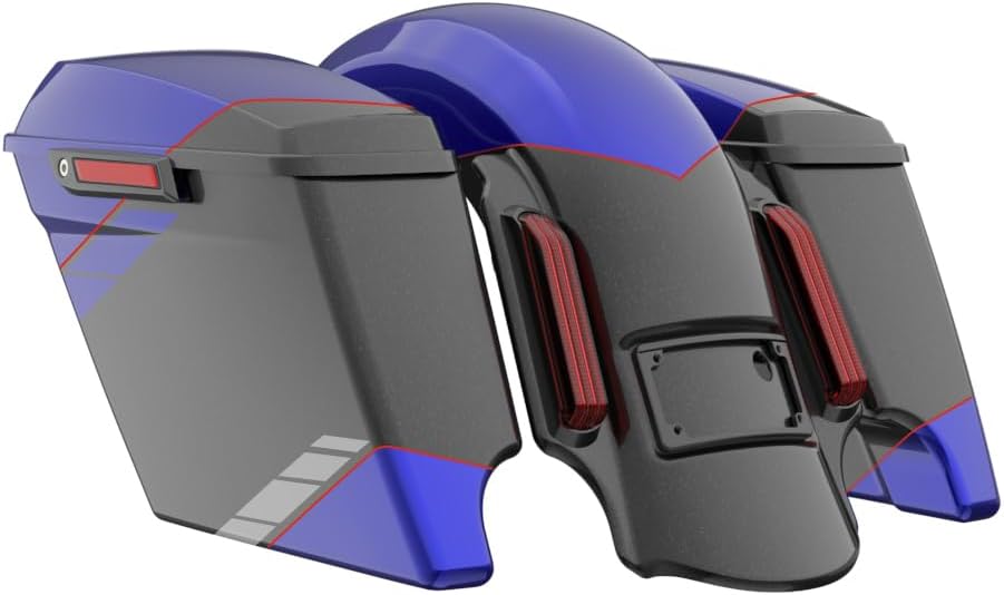 Advanblack Color Matched Stretched Bags, Lids Black Latch Hardware for '23-'24 Harley Touring CVO & 2024 Street Glide, Road Glide (Blue Streak)