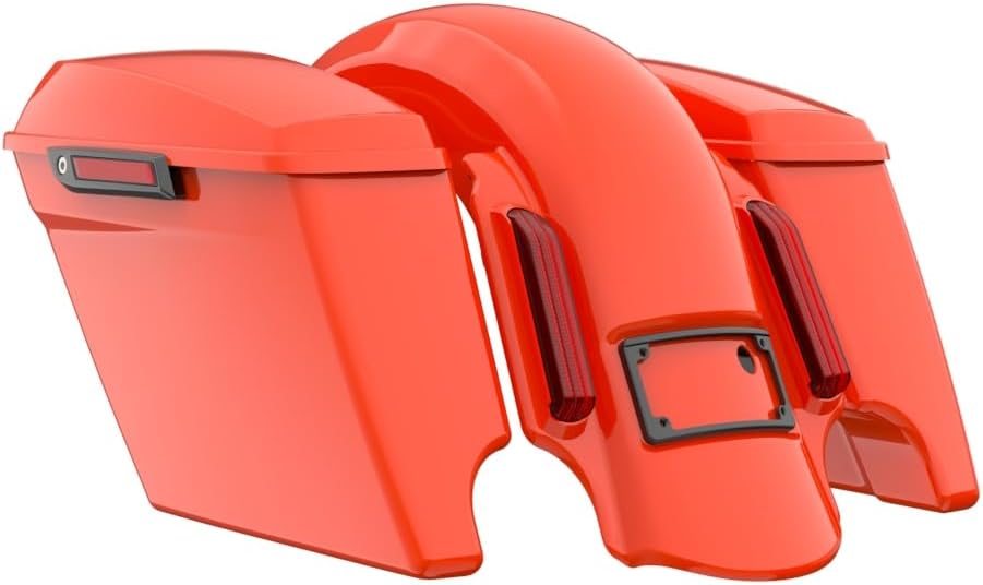 Advanblack Color Matched Stretched Bags, Lids Black Latch Hardware for '23-'24 Harley Touring CVO & 2024 Street Glide, Road Glide (Blood Orange)