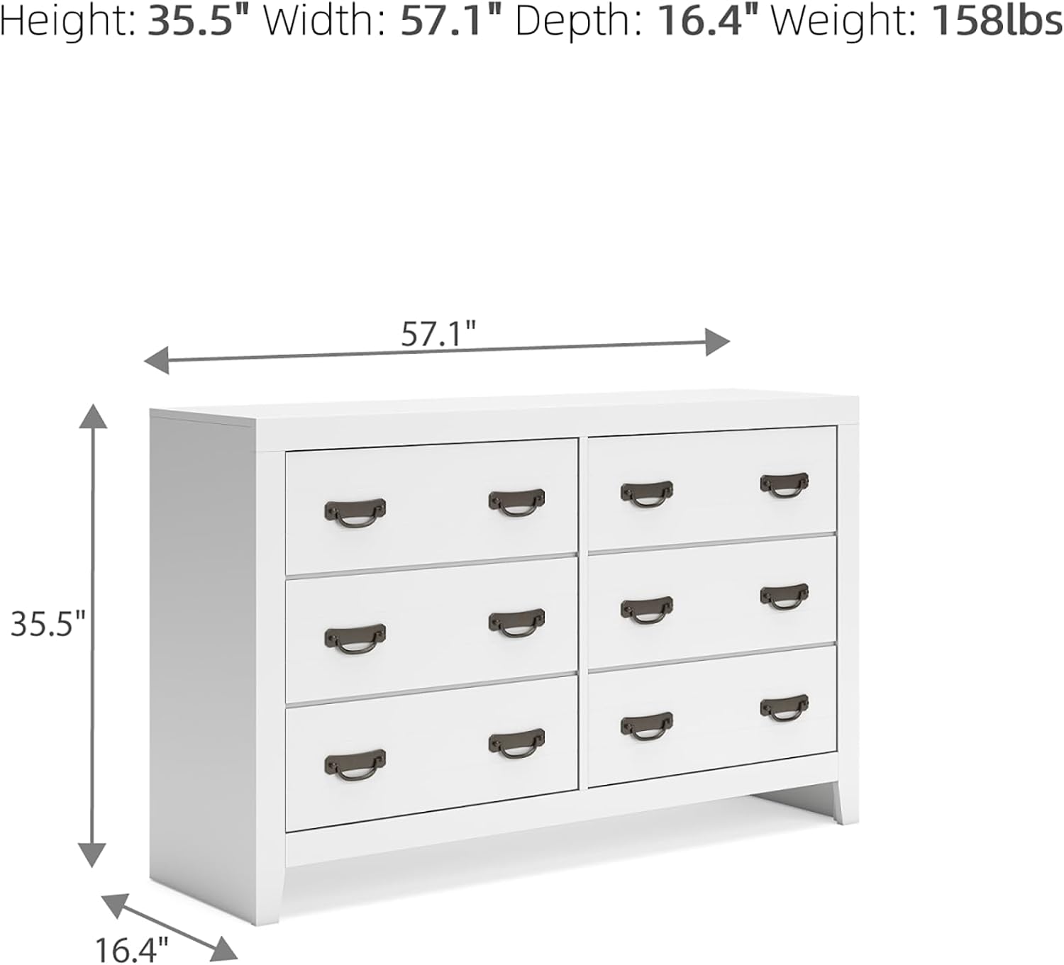 Signature Design by Ashley Binterglen Casual Coastal Six-Drawer Dresser with Dovetail Construction for Bedroom, White Finish, 57.13' W x 16.38' D x 35.5' H