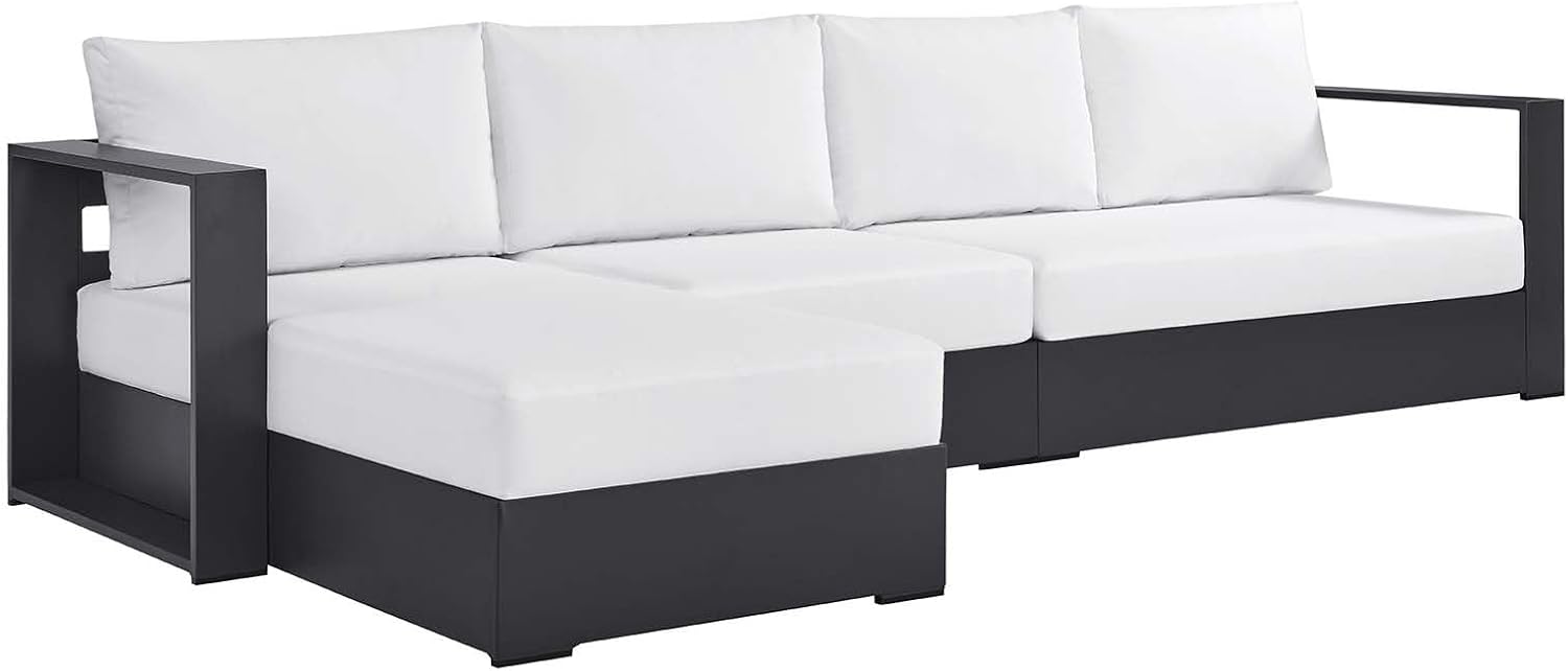 Modway Tahoe Modular Aluminum 3-Piece Outdoor Patio Furniture Gray White, Left-Facing Sectional Sofa Set with Weather-Resistant Cushions, Ideal for Deck, Backyard, Poolside